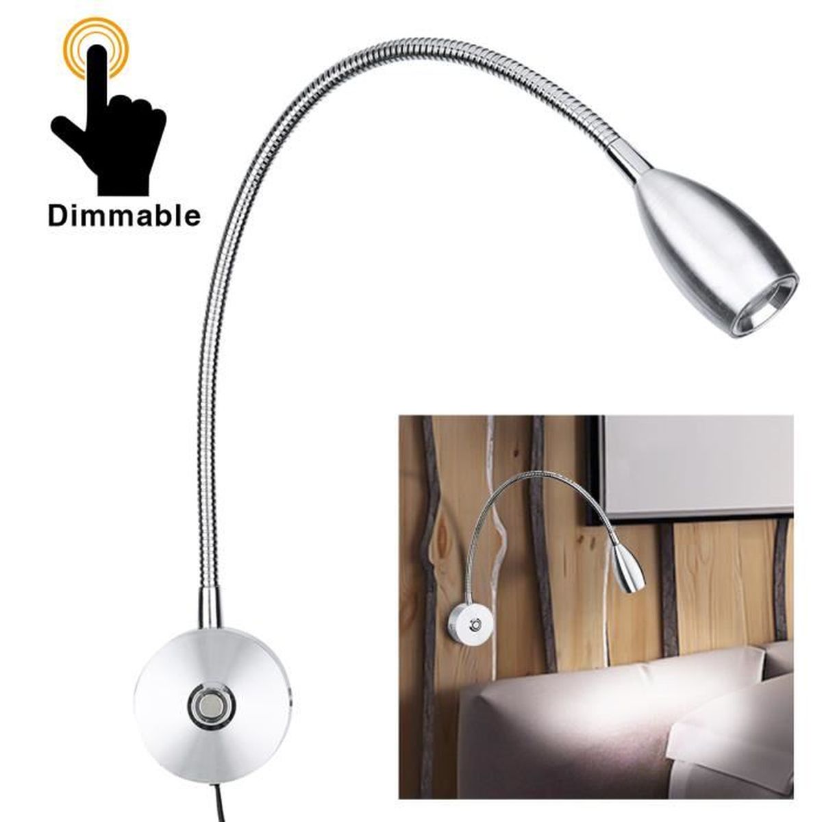 Lampe De Chevet Pour Tete De Lit Tempsa Lampe De Lit Led Tactile 200lm 3000k Flexible Chambre Bureau Casier Chevet Achat Vente Lampe De Bureau Led Dimmable Cdiscount