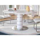 VENTE-UNIQUE Table à manger extensible - 4 à 6 personnes - MDF et métal inoxydable - Blanc laqué - CUSCO