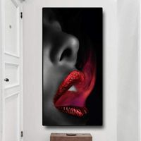 Art Mural en Toile Tableau pour la Decoration du Salon, Femme Art de la Bouche de fumée Rouge peintures lèvres Sexy 60x120 cm