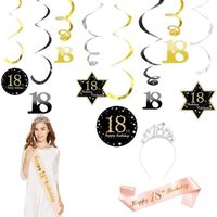18 Ans anniversaire accessoires décoration ensemble,ceinture joyeux anniversaire or rose et bandeau couronne,guirlande