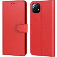 Coque Xiaomi Mi 11 Lite 4G / 5G Rouge ,AURSTORE Housse avec languette Etui Pochette En Cuir PU Multifonction,Protection En 360
