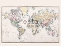 papier peint panoramique carte du monde vintage beige, jaune pastel, rose poudre clair et vert - 372 cm x 2,79 m - 158210