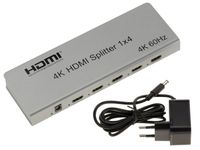 Splitter HDMI 2.0 4K 60Hz alimenté 1 vers 4 Ports - Support CEC et Management EDID - Boitier métal - HDCP 2.2