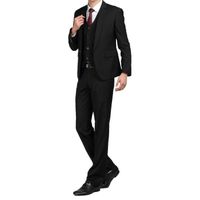 Costume Hommes 3 Pièces Slim Fit Mode Costume de Mariage Business Couleur Unie - Noir