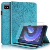 Verre trempé +Coque Pour Xiaomi Pad 6/ Pad 6 Pro 11.0", Flip Housse Tablette Case Etui avec Fonction Support Cuir PU Leather (Bleu)