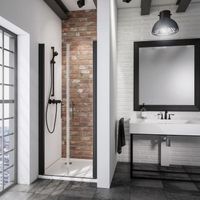 Portes de douche battantes, verre 5 mm anticalcaire, style atelier industriel, profilé noir, Schulte, 80 x 192 cm