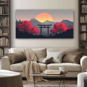 Tableau Déco Mural Japonais Torii Paysage Montagne - Impression Sur Toile 80x160 Cm Sans Cadre - Pour Salon, Chambre, Bureau