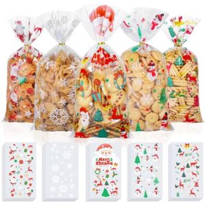 Sachets Autocollants Pour Biscuits De Noël - Lot De 200, 10x10 Cm, 4 Modèles - Emballage Alimentaire DIY Pour Cookies Bonbons