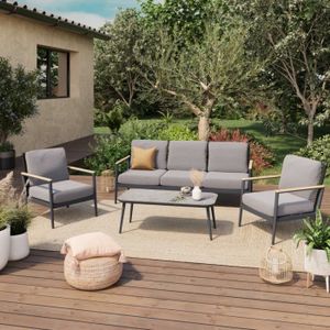 Salon bas de jardin Salon de jardin en aluminium et corde 5 places - Gris anthracite - SYNA - Allure moderne et design - Confortable
