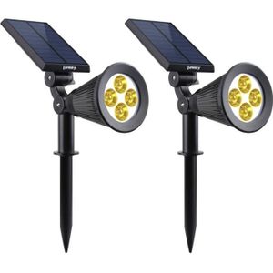 PROJECTEUR EXTÉRIEUR Lot de 2 projecteurs solaires à LED Spiky - LUMI JARDIN - 200 Lumens - Blanc chaud - Etanche - 34 cm