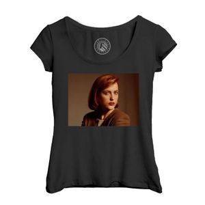 T-SHIRT T-shirt Femme Col Echancré Noir Gillian Anderson T