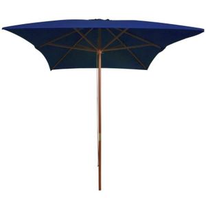 PARASOL Parasol d'extérieur avec mât en bois Bleu 200x300 cm - OVONNI - Anti-décoloration - Anti-UV