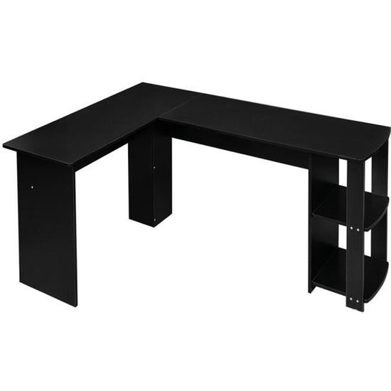 Bureau d'ordinateur à angle droit en bois - Table ordinateur multi-rangements -134*50*70cm-noir