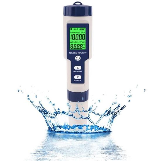 PNGOS Testeur PH Mètre Électronique 5 en 1,Testeur de Qualité de L'eau PH-TDS-EC-Salinité-Thermomètre  Multifonction TP67 [478] - Cdiscount Maison