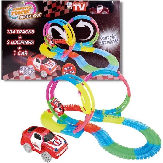 Circuit De Voitures Lumineux Pour Enfants 3 Ans Et Plus - 240 Pièces Flexibles, 2 Voitures LED (cadeau Garçon Fille)