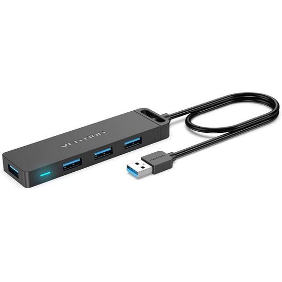 Hub USB 7 Ports Avec Interrupteur - USB 2.0, 480 Mbps, Protection Contre Les Surcharges - Pour PC, Ordinateur Portable - Noir