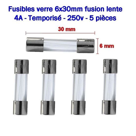 5x lot Fusibles verre 3.6x10mm fusion lente - temporisé - 2.5A - 250v