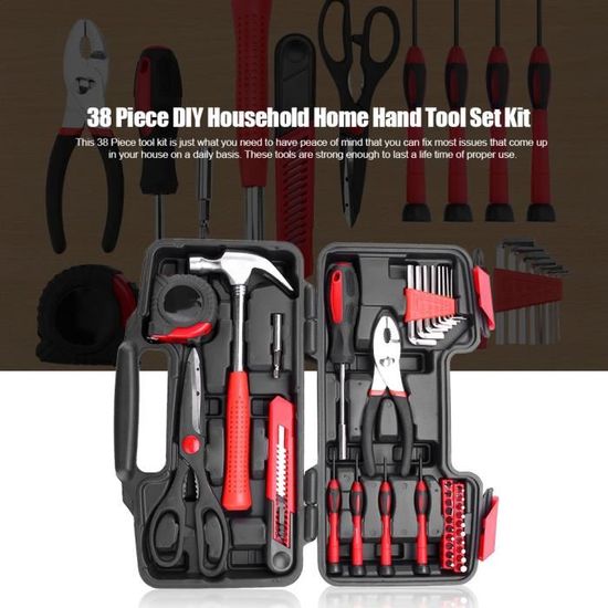 38 pièces bricolage ménage maison outil à main ensemble kit boîte marteau pinces ciseaux  -HB065