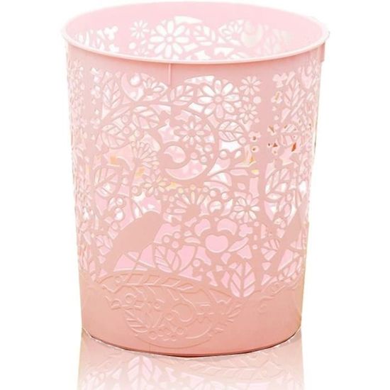 Poubelle Ronde En Plastique Avec Motif Dentelle - Pour Bureau, Salle De Bain, Chambre - Diamètre 16 Cm, Hauteur 18,5 Cm