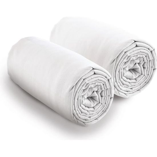 Lot de 2 draps housse 80x200 cm pour lit double 100% coton 80 X 200 Blanc