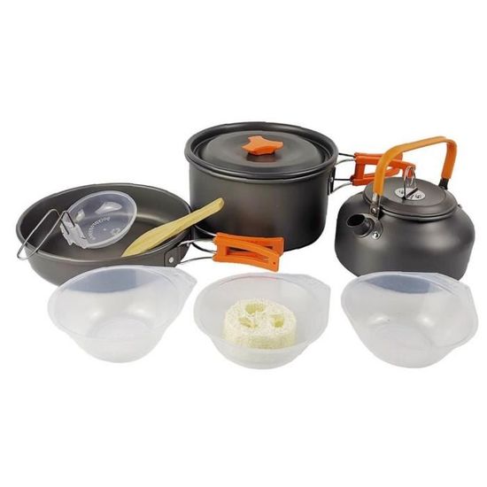Bouilloire en plein air Kit Portable Pot Kit Camping Cookware Kit léger Non bâton pour randonnée en plein air Pique-nique Orange Ora