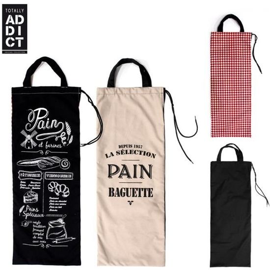 Sac à Pain Vintage Bistrot Double Face – Imprimé Pain & Baguette – 69 × 11 Cm – 100% Coton Écru Naturel – Rangement Cuisine Élégant