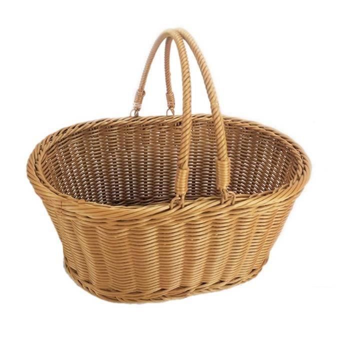 Panier Pique-Nique en Osier Rotin,Panier à Provision en Osier,Panier de Rangement en Osier avec Poignée Vannerie Panier pour Pique
