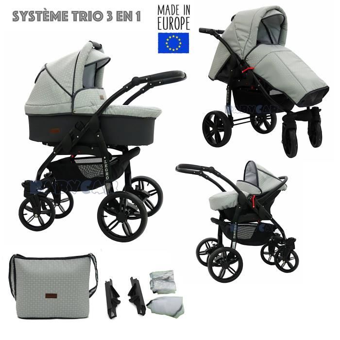 Graphite-Gris LEGRO Trio Poussette - Landau 3en1 Combinée avec siège auto, ROUES PIVOTANTES - B1