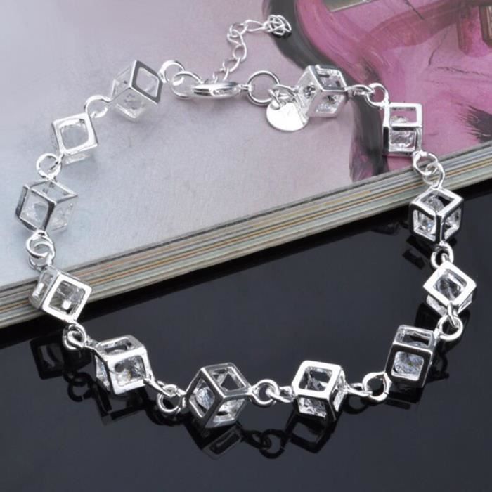 LINGKALA Madame Bracelet--Cadeau Femme /Fille Suite De Cubes- Bracelet Argent 925 /1000