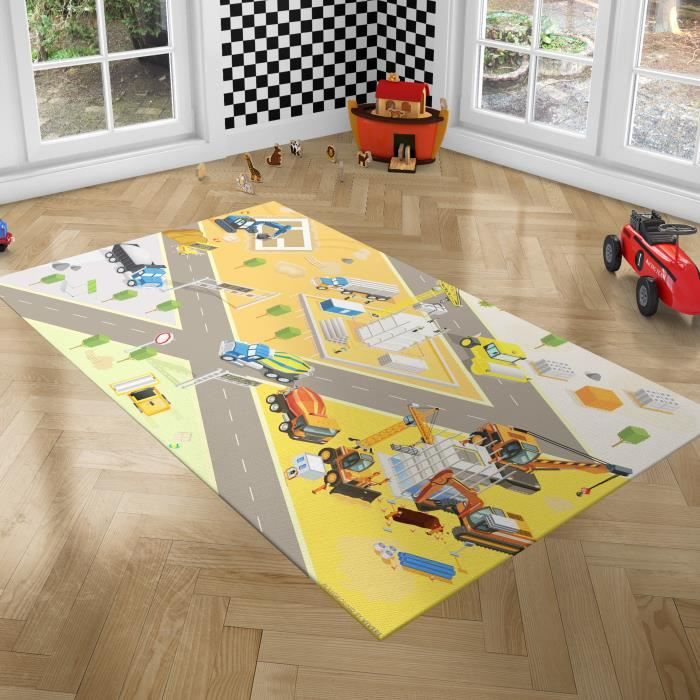 PLAYGROUND Tapis de Jeux pour Enfants - Tapis de Chambre - Chantier - 100x150 cm