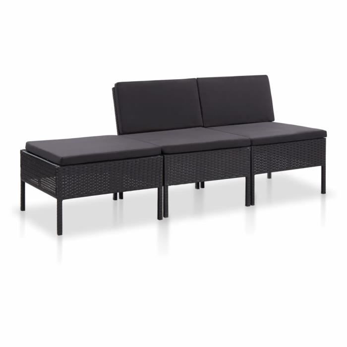 Contemporain Salon de jardin 3 pcs - Ensemble Table et Chaise de Jardin Mobilier de jardin - avec coussins Résine tressée- Noir