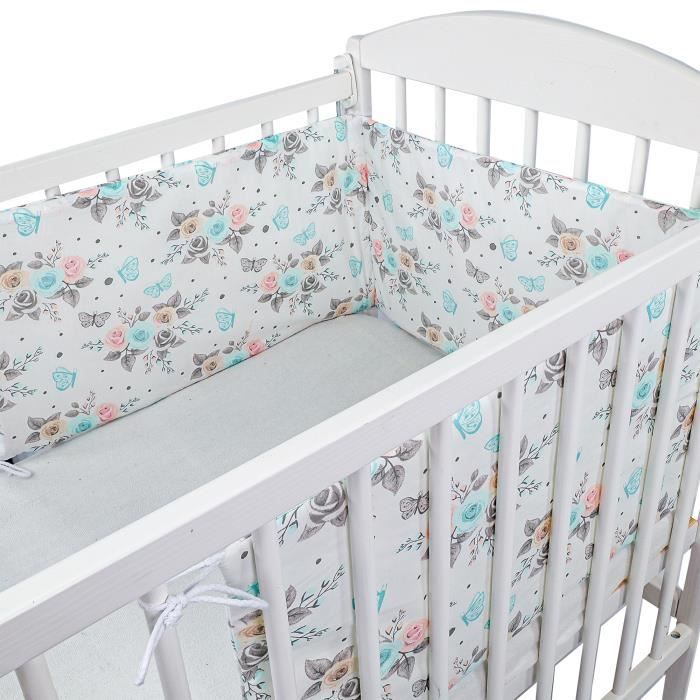 Tour de lit bebe garcon 210 x 30 cm - contour lit bebe respirant Coton avec un motif papillon