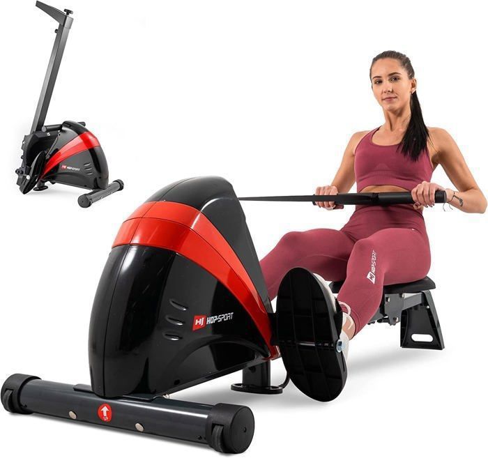 Hop-Sport Rameur d'appartement magnétique, Masse d'inertie 9 kg, Pliable HS-030R Boost, à Tirage Central, 10 Niveaux de Résistance