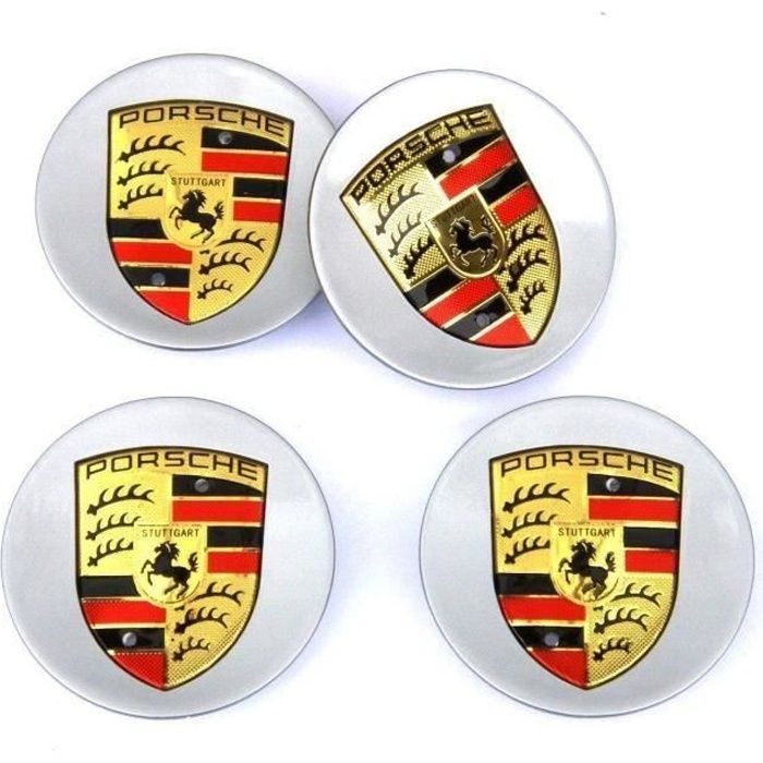 4x Logo Jante 76mm Argent Cache Moyeu Centre De Roue Emblème Pour Porsche