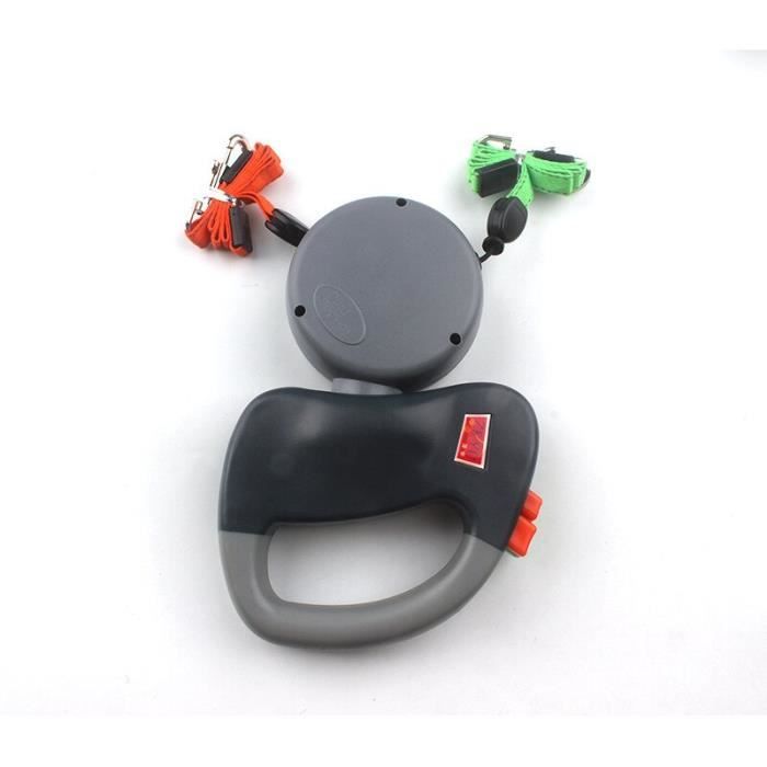 Laisses Colliers,Roulette pour chiens Pitbull 2 en 1 Double, rétractable, Flexible, berger - Type gray3m-3 M(Less than 22 Kg)
