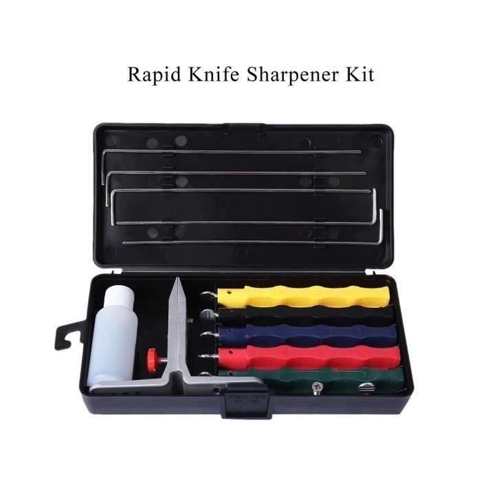 Kit d'affûtage couteaux comprenant 5 pierres d'affûtage , pince de lame, guide des pierres d'affûtage, huile
