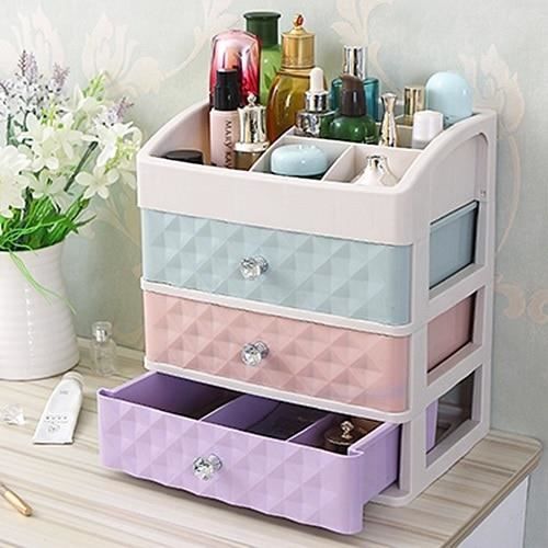 Tiroir en plastique maquillage organisateur cosmétique beauté boîte ongles bureau mallette de rangement brosse rouge - Type Color L