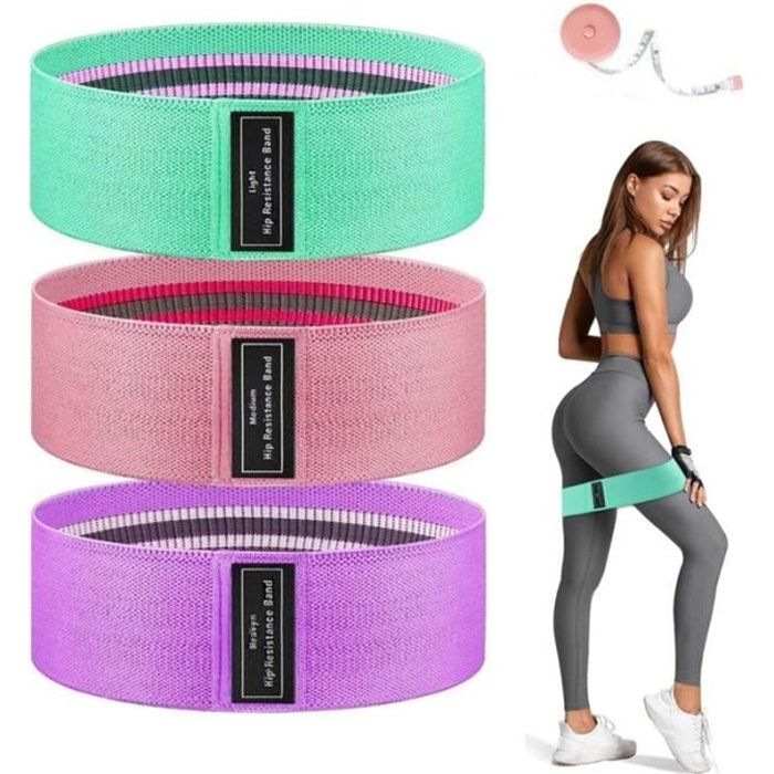 3 Pcs Bande de Résistance,Bande Élastique Fitness en Tissu,Équipement d'Exercices pour Rééducation Musculation Pilates Yoga