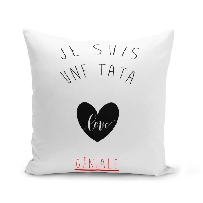 Housse de Coussin 40x40 cm Je Suis Une Tata Geniale Love Coeur Amour Tante