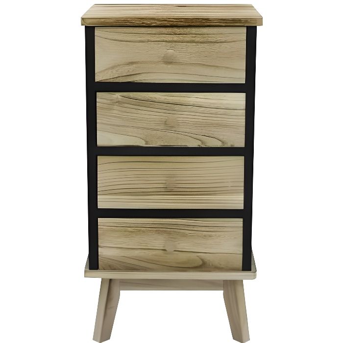 Rebecca Mobili Commode Meuble de Rangement 4 Tiroirs Bois Marron Clair Noir