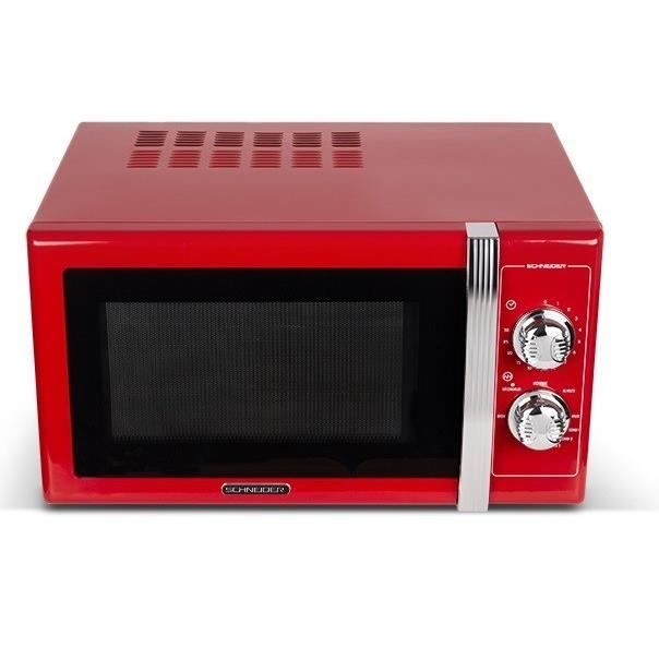 SCHNEIDER - SMW25VMR - Micro-Ondes Grill - Vintage - 25 Litres - 900 watts - Grill 1000 watts - Rouge