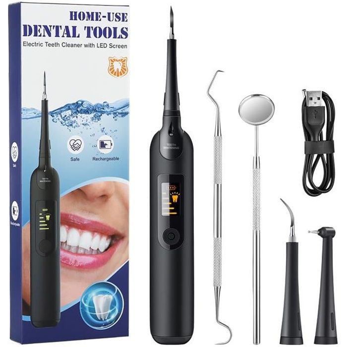 Ensemble électrique portatif de détartreur de calcul dentaire d'instrument de beauté de soins dentaires _ Noir