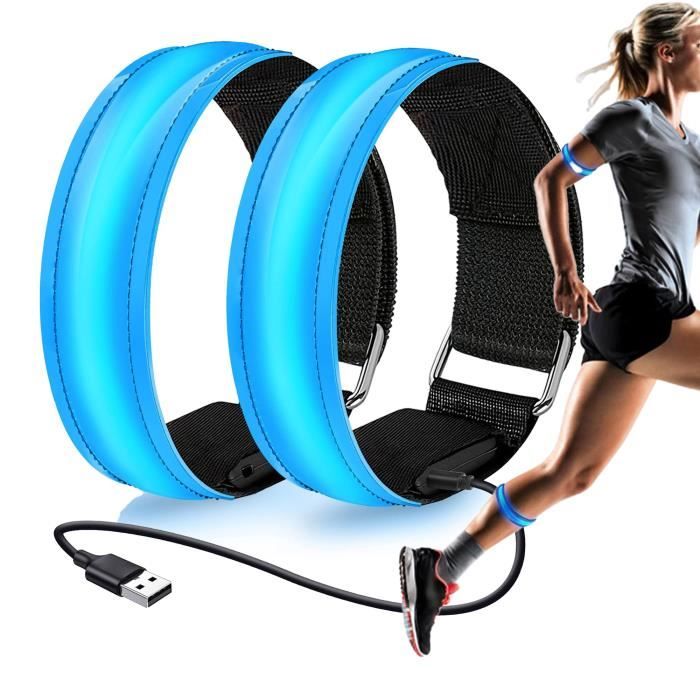 2PCS Brassard Lumineux LED Rechargeable,Brassard Reflechissant LED Running pour Courir Cyclisme Sports,Bleu