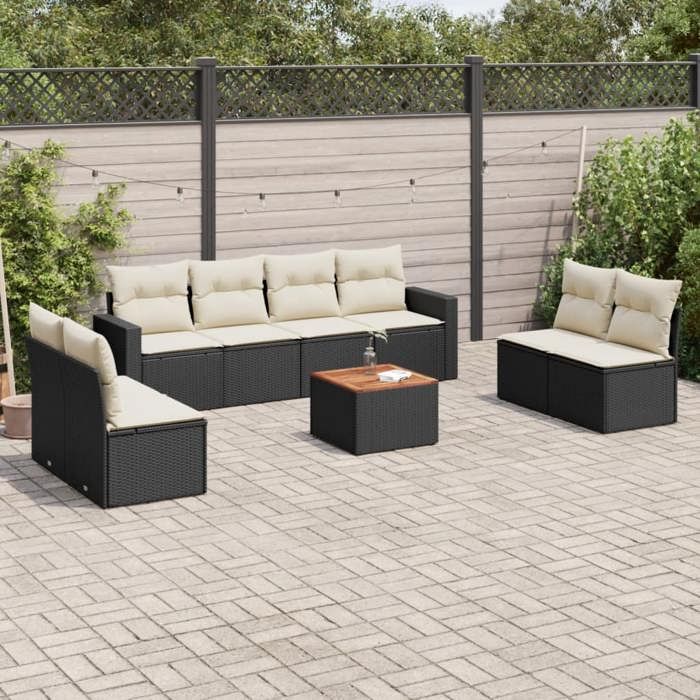 vidaXL Salon de jardin 9 pcs avec coussins noir résine tressée 3224082