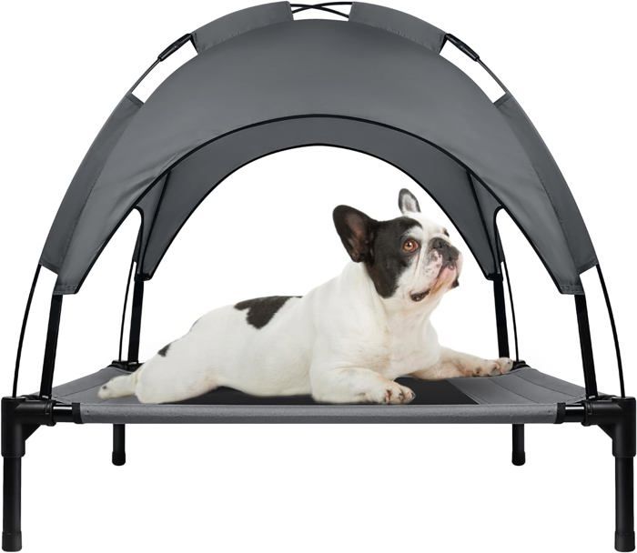 Comparer les prix de YUENFONG Lit surélevé pour chien avec baldaquin, avec toit imperméable,avec tissu en maille respirante, taille M, 76 x 61 x 76 cm