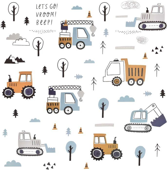 Stickers Muraux Voiture Tracteur Construction - Décoration Chambre Garçon Enfants Salle De Jeux