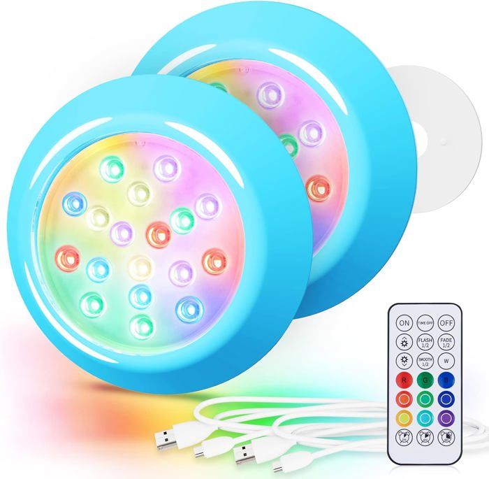 Lumière LED Submersible IP68 - 16 Couleurs RGB, Télécommande, Rechargeable - Pour Piscine, Fontaine, Aquarium - Fonction Minuterie 2h/4h/6h