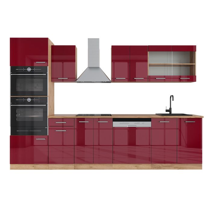 Cuisine Intégrée Vicco R-Line 300 Cm - Bloc De Cuisine Haute Brillance Blanc