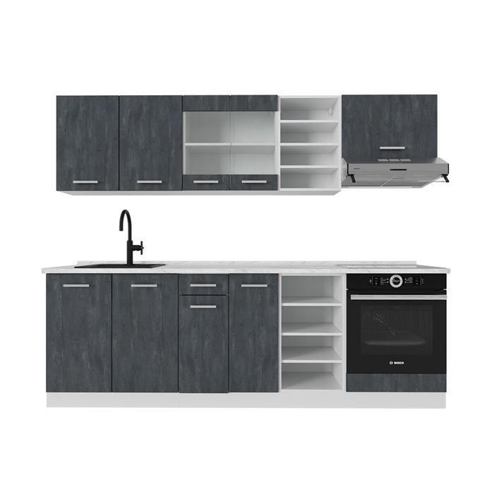 Vicco Cuisine R-Line, Blanc Cottage/Anthracite, 240 cm sans Plan de Travail