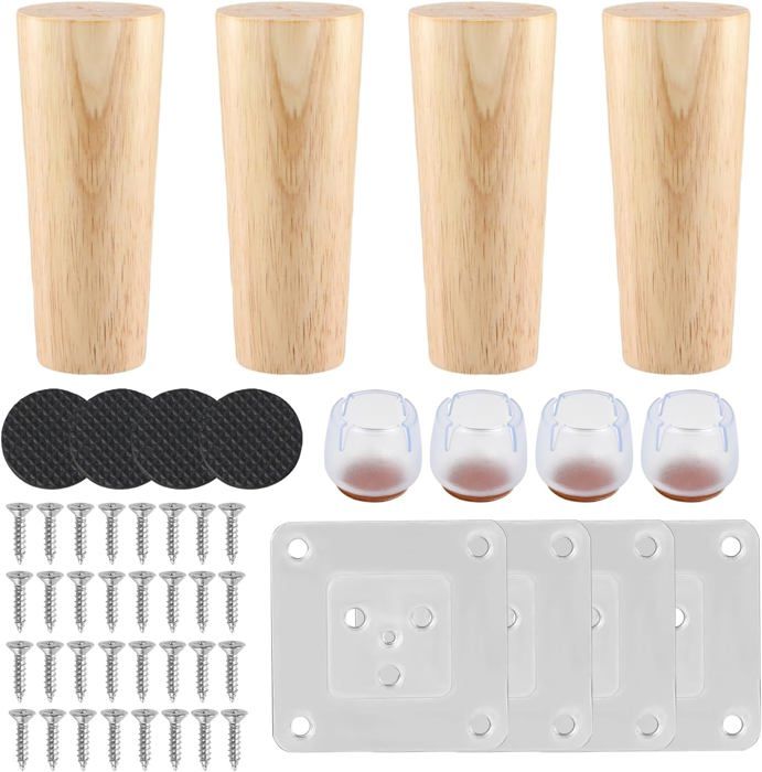 4 Pcs Pieds De Meuble Bois Pied De Lit Bois Rond 8 Cm 12 Cm 15 Cm Pied Canap A Visser Avec